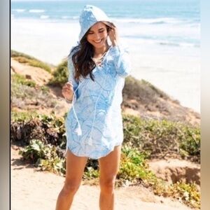 Women’s hooded beach cover up vacation wear tropical palms medium 6 8 pullovee